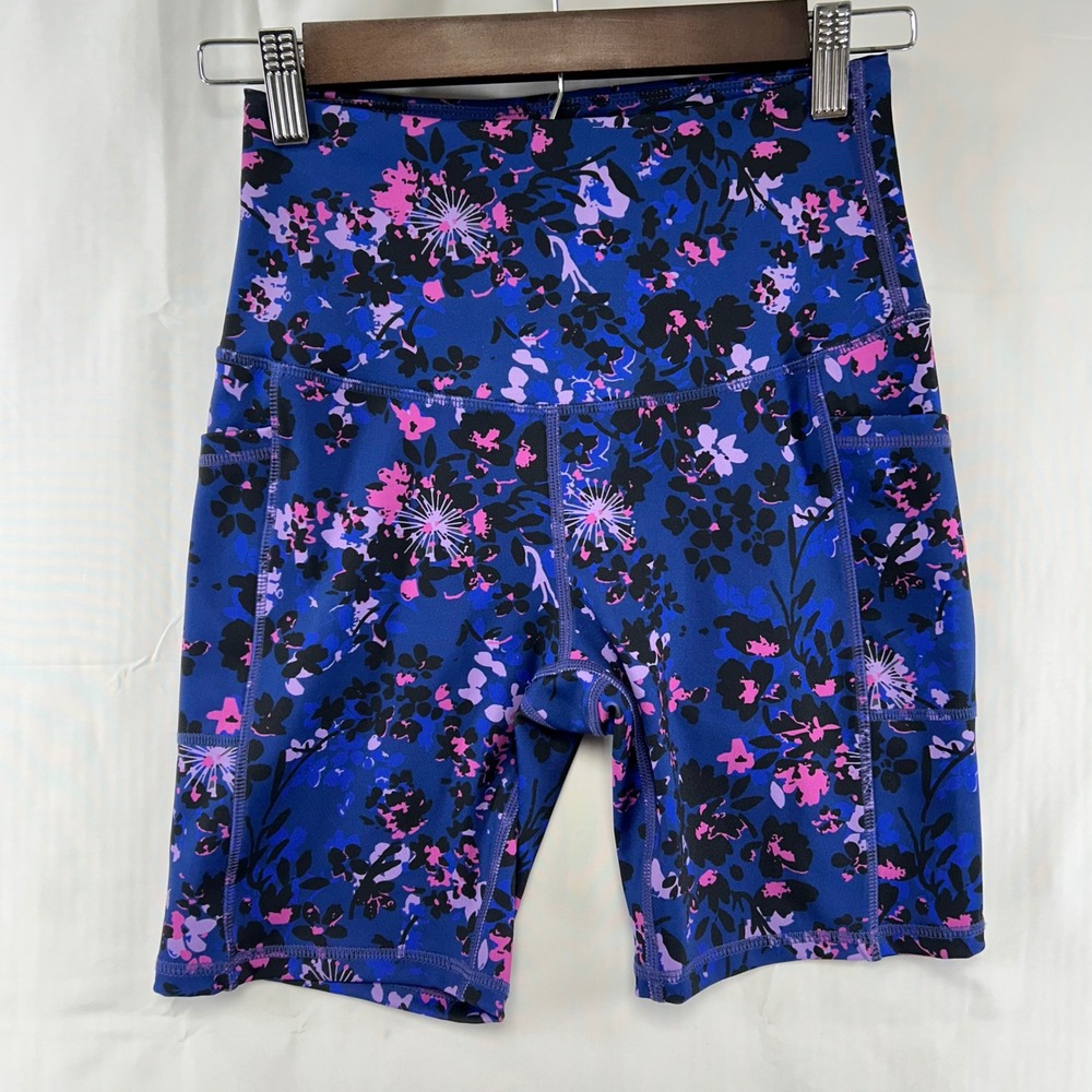 LegEnd Biker Shorts Womens Small Purple Floral High Rise Pockets Athletic